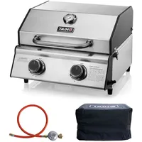 TAINO Platinum Compact Tischgrill Edelstahl + Gasdruckminderer und Abdeckhaube