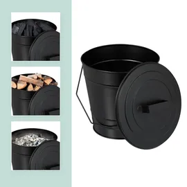 Relaxdays Ascheeimer Metall 7L mit Deckel schwarz