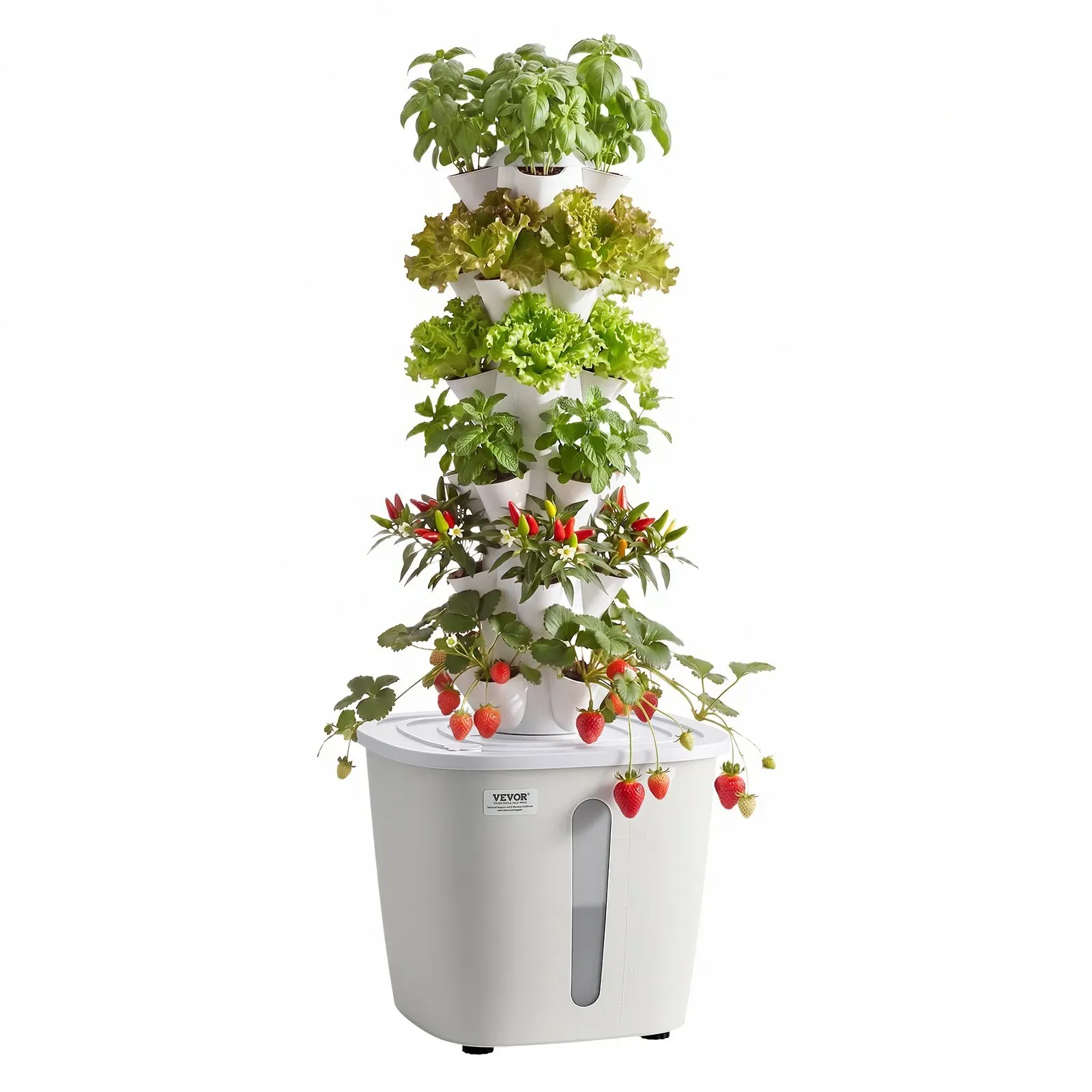 VEVOR Hydroponik-Turm, 30 Pods, Hydrotower 6 Ebenen, Hydroponik-Anbausystem-Set mit App-Steuerung, 20-L-Wassertank & Pumpe, Hydroponic Tower, Hydrokultur für Kräuter, Obst & Gemüse