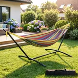 GarveeMore Doppelhängematte mit Gestell, Hängematte 2 Personen Outdoor & Indoor, Tragbare Hängematte bis 200 kg, Hängemattengestell für Garten und Balkon inkl. Tasche, Regenbogen Gestreift