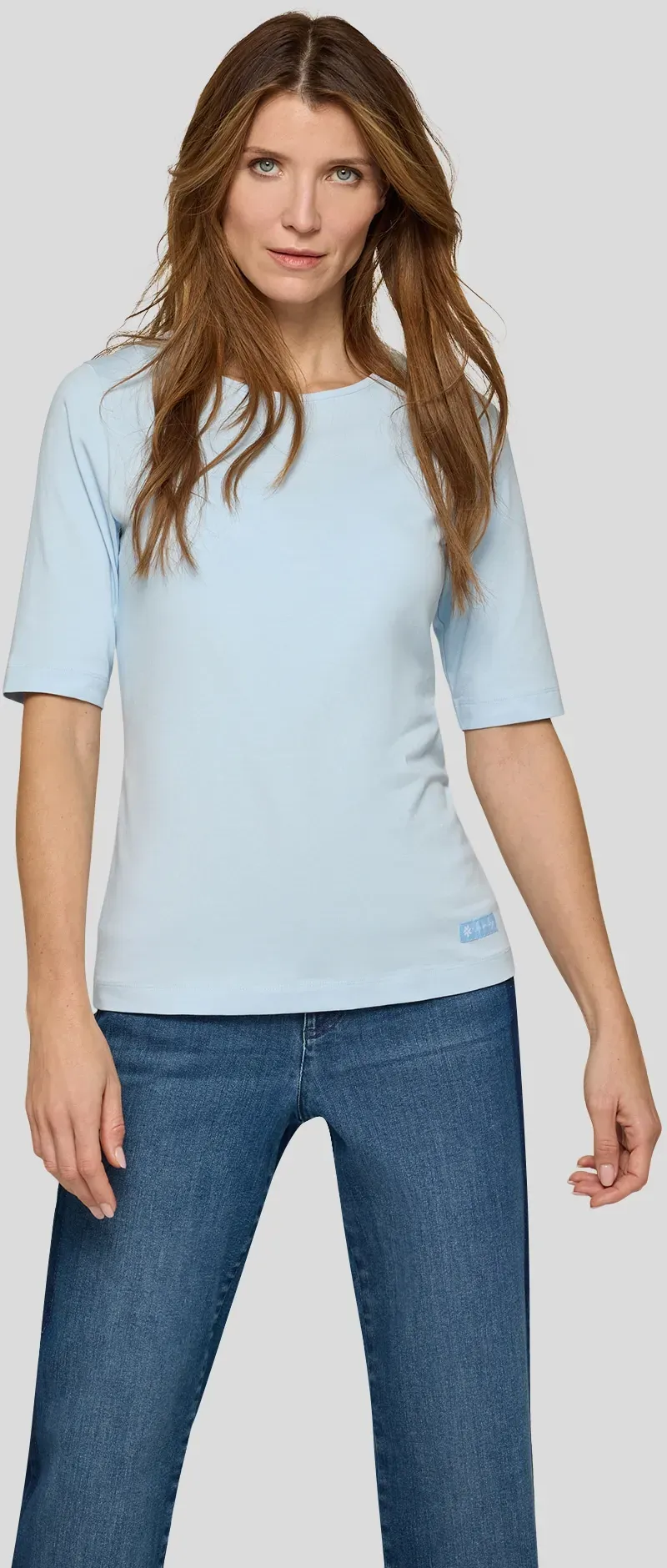 Kurzarmshirt RABE, Damen, Gr. 48, himmelblau, Jersey, Obermaterial: 95% Baumwolle, 5% Elasthan, unifarben, normal hüftbedeckend, Rundhals, Shirts, unifarben, mit Rundhals