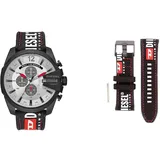 Fossil Men's Mega Chief Nylon Watch and Replaceable Leather Strap, Black Set