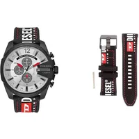 Fossil Men's Mega Chief Nylon Watch and Replaceable Leather Strap, Black Set