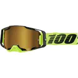 100% Armega Extra Cross BMX Brille Neon Yellow Gläser gold verspiegelt