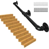 Handlauf Treppe, Rutschfester Treppengeländer Innen und Außen, Geländer Treppe Rohrförmiges Handfußgeländer,Wandhandlauf mit Zubehör Handlauf Schwarz Komplettset (black, 1.5M)