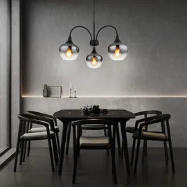 GLOBO Pendelleuchte Hängelampe Esszimmerleuchte 3-Flammig schwarz matt Rauchglas E27