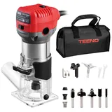 TEENO Holzfräse Oberfräse 800W 13000–33000 U/min mit Staubabsaugungsanschluss, Elektrik Kantenfräse Mit 5 Stück 1/4" Fräsen Cuter,6 Variable Geschwindigkeiten, Spannzange 6MM, 6.35MM, 8MM