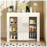 ABRIHOME Küchenschrank Buffet mit Glasregalen und Schranktür 95x35x83 cm Weiß | Gr.: onesize