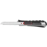 Wedo 787009 Safety Cutter 2-in-1, 9 mm, automatischer Klingenrückzug Rasterautomatik, integrierte Abbrechhilfe, silber/schwarz