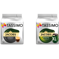 Tassimo Kapseln Jacobs Espresso Classico, 80 Kaffeekapseln, 5er Pack, 5 x 16 Getränke & Kapseln Jacobs Krönung XL, 80 Kaffeekapseln, 5er Pack, 5 x 16 Getränke