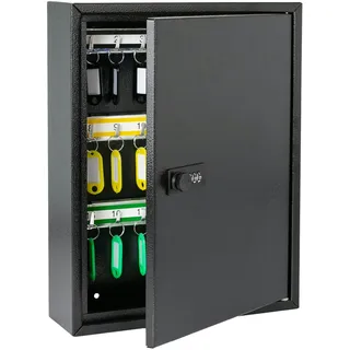 HMF 13642-02 Schlüsselschrank mit Zahlencode, Schlüsselkasten groß, 42 Haken, 35 x 27 x 8 cm, Schwarz