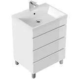 Posseik Badmöbel-Set Stand-Badmöbel Waschplatz "Fellini 60" weiß Hochglanz