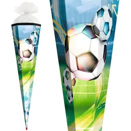 ROTH Schultüte groß Fußball 85 cm eckig Rot(h)-Spitze Tüllverschluss Zuckertüte Schulanfang