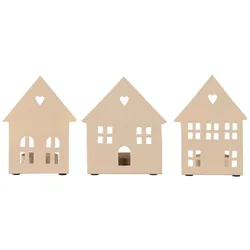 Ib Laursen Kerzenhalter für Teelicht Hausfassade 3er Set, 9 x 5.5 x 10.6 cm, creme