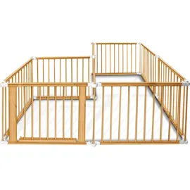 KIDUKU KIDUKU® 7,2 Meter Laufgitter weiß XXL klappbar inkl. Tür, bestehend aus 8 Elementen, individuell formbar Laufstall Absperrgitter - Naturbelassen