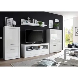 furn.design Wohnwand "Carrara" weiß Hochglanz Schrankwand 4-teilig 335 x 170 - Weiß