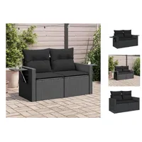 vidaXL Gartensofa mit Kissen 2-Sitzer Schwarz Poly Rattan