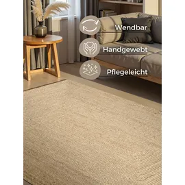 HANSE HOME Teppich Juteteppich Teppich Juno, rechteckig, Höhe: 9 mm, Jute, Shape, Handgemacht, Wohnzimmerteppich, Naturteppich, Wohnzimmer weiß 60 cm x 90 cm x 9 mm