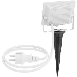 ledscom.de LED Gartenstrahler Aluminium 9,0 cm inkl. Erdspieß & Stecker weiß