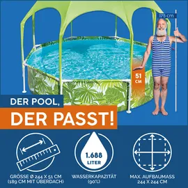 BESTWAY Splash-in-Shade Pool 244 x 51 cm Kinderpool mit Sonnendach