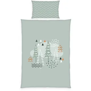 Herding babybest Kleinkinder-Bettwäsche-Set, Nordic Forest Wendemotiv, Kopfkissenbezug 40 x 60 cm, Bettbezug 100 x 135 cm, Mit Reißverschluss und Hoteleinschlag, 100% Baumwolle/Renforcé
