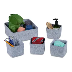 Relaxdays Schubladen Organizer, 5-teiliger Schrankorganizer für Kleiderschrank, Schublade uvm., aus Filz, 2 Größen, grau