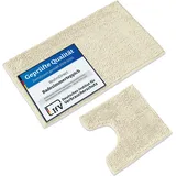 WohnDirect Badematten & Badteppiche Set 2 teilig Creme • WC Vorleger mit Ausschnitt 45x45cm + Badematte rutschfest 50x80cm • Badvorleger frottee waschbar • Badezimmerteppich ÖkoTex • Bath mat