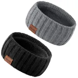 DRESHOW Damen Warm Gestricktes Stirnband Winter Ohrenwärmer Elastische Gehäkelte Kopfwickel Dickes Fleecefutter Haarbänder