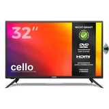 Cello 32 Zoll HD Ready LED Fernseher mit integriertem DVD-Player | Triple Tuner DVB-C/S2/T2 | USB Aufnahme & Media Player | HDMI USB | Ideal für Schlafzimmer & Küche