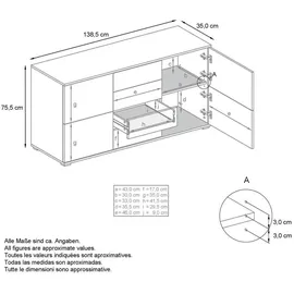 Vladon Rova V1 138,5 x 75,5 x 35 cm Anthrazit matt/Weiß Hochglanz