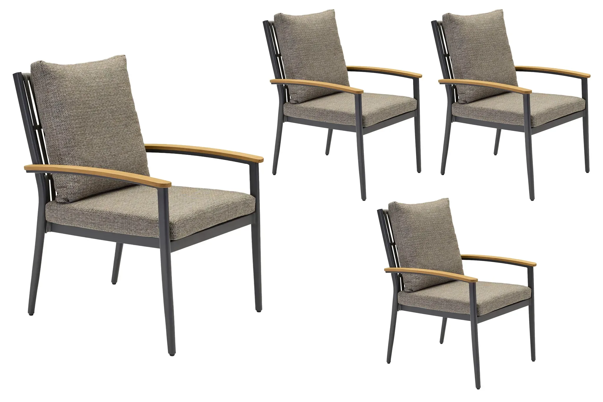 LC Garden »Avento« 4er Set Gartenstühle Anthrazit Armlehnstühle inkl. Teakarmlehnen