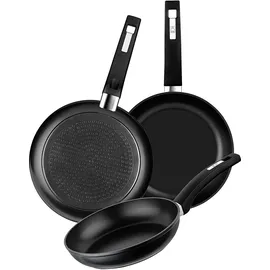 Bra Design | Set mit 3 Bratpfannen aus geschmiedetem Aluminium mit Antihaftbeschichtung, 18|22|26 cm, geeignet für alle Herdarten, einschließlich Induktion und Glaskeramik, Schwarz