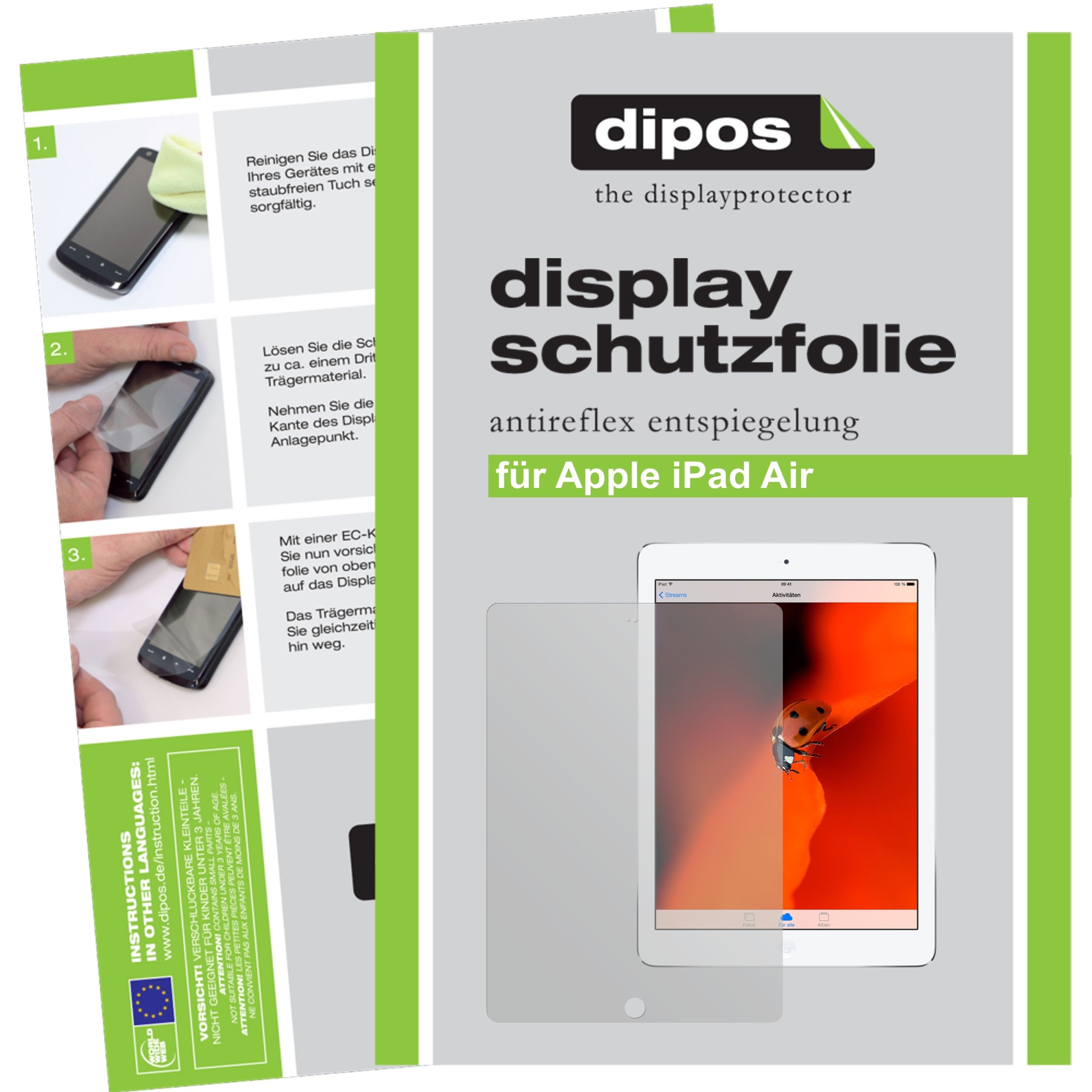 dipos I 2X Schutzfolie matt kompatibel mit Apple iPad Air/iPad Air 2 Folie Displayschutzfolie
