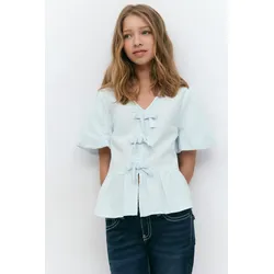 Gina Tricot - Y tie peplum top - Oberteile - Blau - 170 - Mädchen - Blau - 170