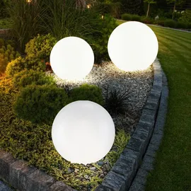 Expo Börse Solarlampe Solarleuchte Kugelleuchte Gartenlampe Kugellampe Wegeleuchte, Erdspieß IP44 Wetterfest Akku, weiß silber, 4x LED warmweiß