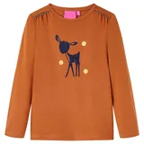 vidaXL Kinder Langarmshirt Hirsch Druck Langarm T-Shirt Jungen Kindershirt Cognac 92 - 92