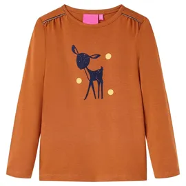 vidaXL Kinder Langarmshirt Hirsch Druck Langarm T-Shirt Jungen Kindershirt Cognac 92 - 92