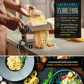 Arendo Nudelmaschine Manueller Pasta Maker, Edelstahl, Nudelpresse, 7 einstellbare Stärken, Duplexvorsatz für Spaghetti, Tagliatelle, Lasagne - 2mm und 6mm