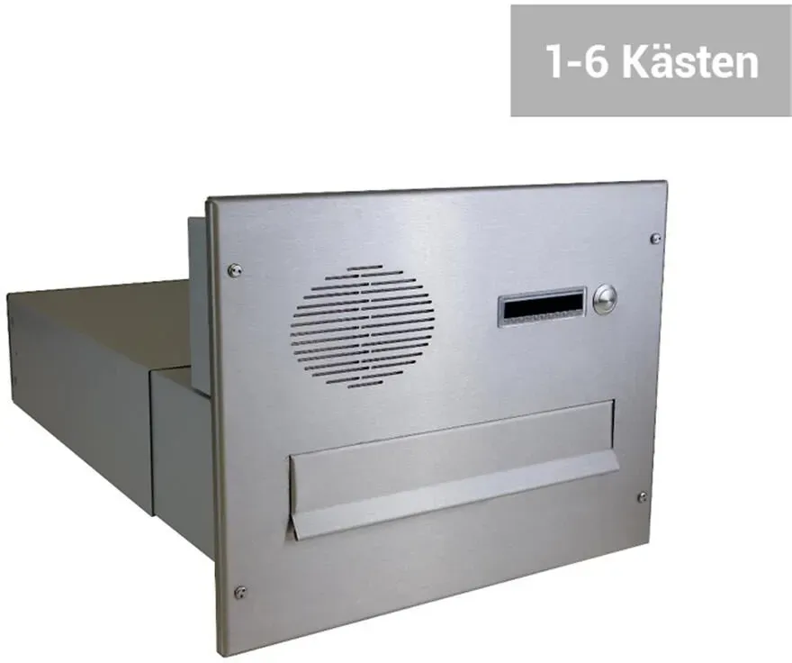 BV Serie Edelstahl Mauerdurchwurf Briefkastenanlage mit Sprechsieb - Tiefe 39 - 62 cm