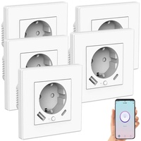 Luminea Home Control 5er-Set WLAN-Unterputzsteckdosen mit App, je 1x