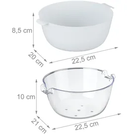 Relaxdays Sieb mit Schüssel, Kunststoff, Obst & Gemüse waschen, Nudeln abgießen, Rührschüssel, Griffe, transparent/weiß