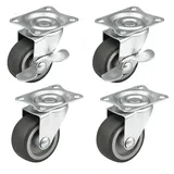 HRB 4er Set Lenkrollen mit Bremse, Möbelrollen klein mit max. Tragkraft 100 Kg/Rollensatz, drehbare Rollen für Möbel mit Rad Ø 40 mm, Gehäuse aus Stahl mit gummierten Räder (Silber)
