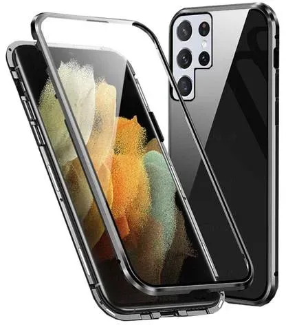 Für Samsung Galaxy S22 Ultra Beidseitiger 360 Grad Magnet / Glas Case Hülle Handy Tasche Bumper Schwarz