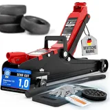 Tarpofix® Wagenheber 2,5t hydraulisch (85-380 mm Hubhöhe) | Premium Rangierwagenheber 2,5t mit sanftem Hydraulikhub | Hydraulischer Wagenheber flach für SUV & tiefergelegte Autos | Rot