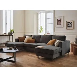 best mobilier Lisa Design Jake Wohnlandschaft U-Form, 7-Sitzer, mit Schlaffunktion und Bettkasten, aus Cord Dunkelgrau