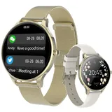 FOREVER Smartwatch Damen Gold Velora SB-306 AMOLED-Touchscreen 1,19 Zoll - Schrittzähler Uhr Damen Pulsuhr Menstruationszyklus Schlafmonitor Kalorien Fitnessuhr - Smartwatch Wasserdicht iOS/Android