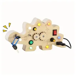Gontence Babyspiegel Busy Board,Baby Spielzeug - Activity Board ab 1 Jahr Dinosaurier (Holzspielzeug mit LED Lichtschalterspielzeug Sensorisches, 1-St)