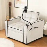 Schlafsessel 1 Sitzer 3 In 1 Mit Verstellbarer Rückenlehne, Becherhaltern Und Handyhalterung Aus Samt Beige