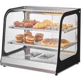 Vevor 2-stufiger kommerzieller Speisenwärmer, 850 W Speisenwärmer mit gehärtetem Glas und Dampfheizung, Temperaturregelung von 30 °C bis 85 °C, 111 l großes Fassungsvermögen