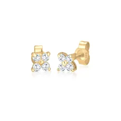 Paar Ohrstecker ELLI PREMIUM "Blume Zirkonia 585 Gelbgold", gold (gold, weiß), Ohrringe, Damen, OneSize,mit Steinen, Gelbgold 585